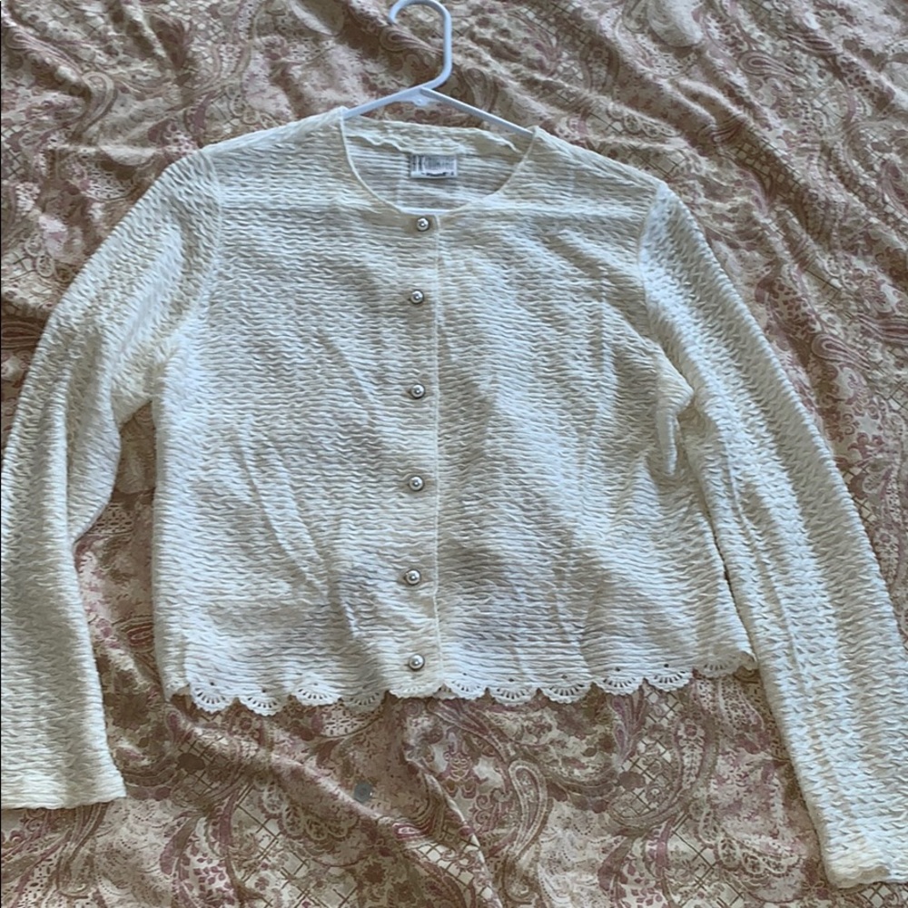 Vintage pearl button silky texturized top blouse